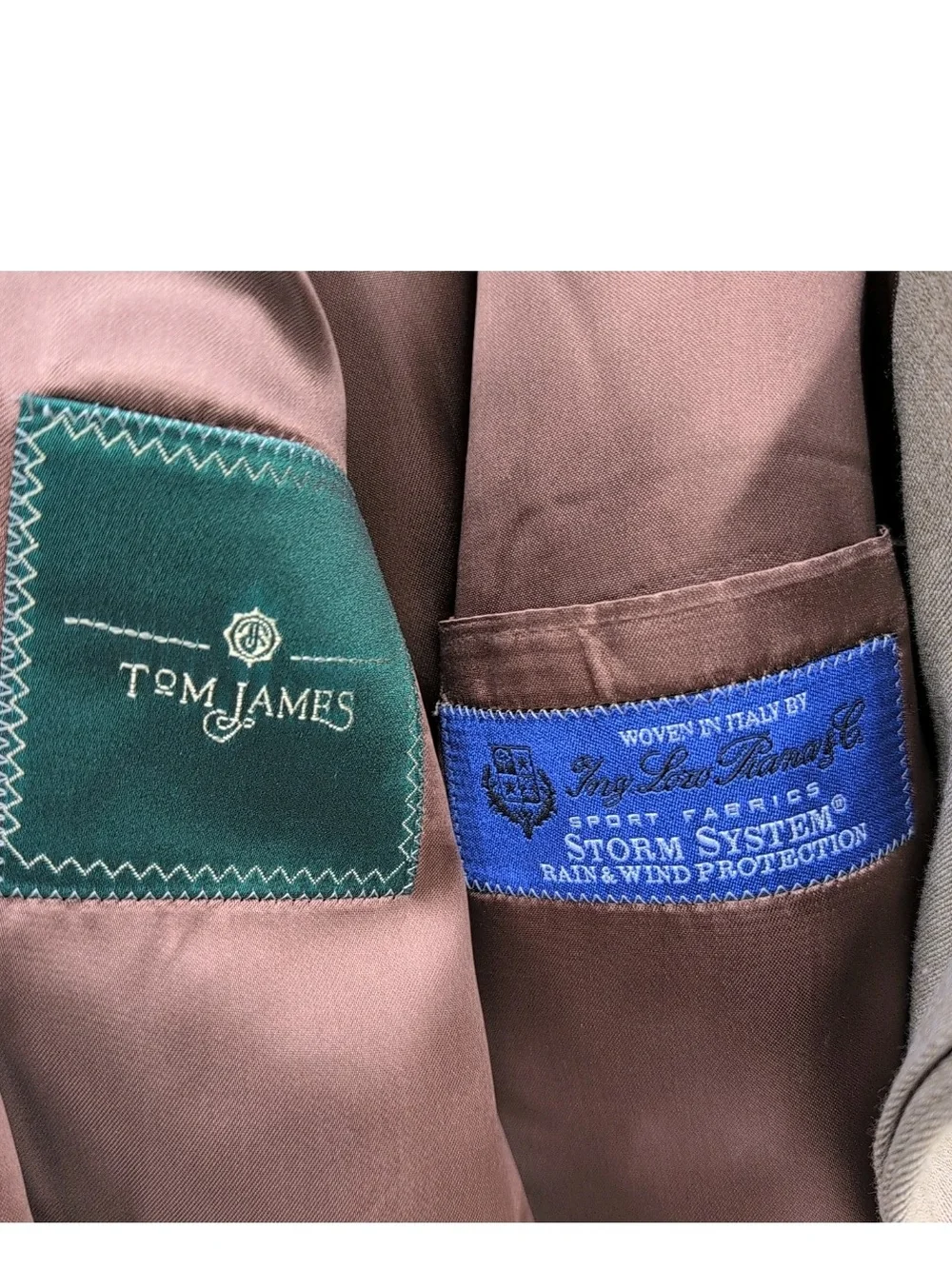 Tom James Overcoat Mens 48R Beige Loro Piana Storm System Wool Rain Wind Trench
